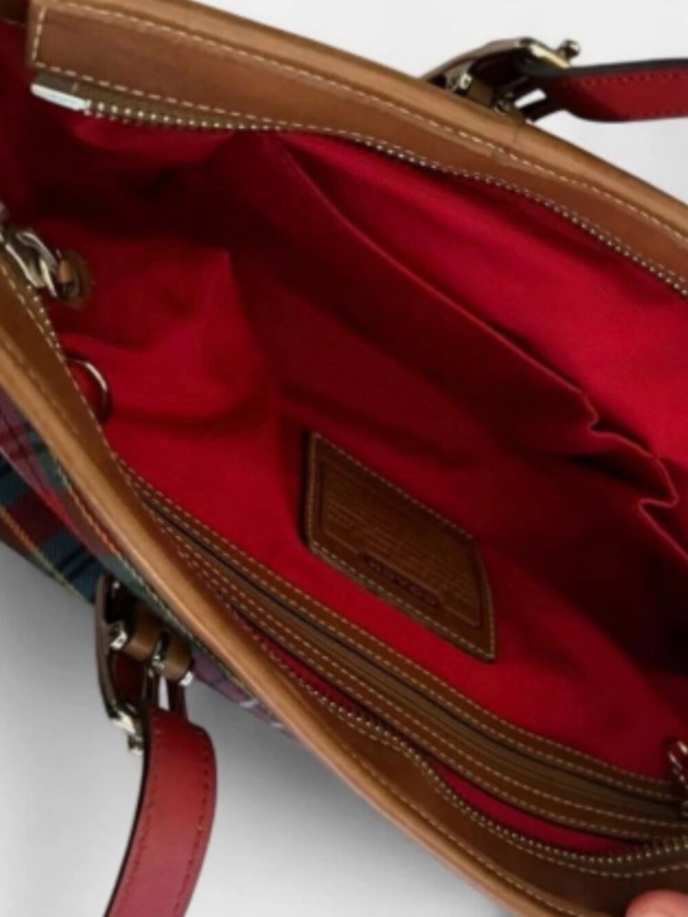 Coach Holiday Hamptons Plaid Wool Tote with Tassel Zipper Pull - Picture 3 of 6